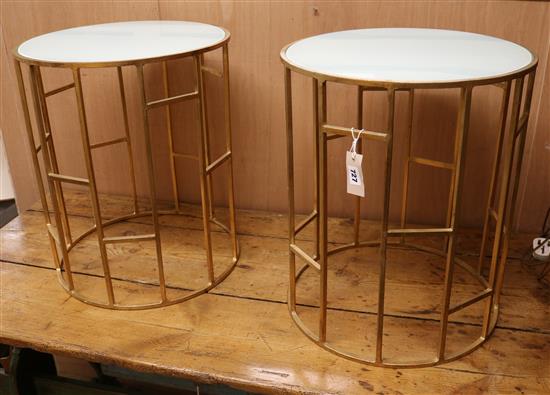 A pair of circular gilt metal side tables W.45cm
